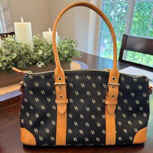 Dooney & Bourke Vintage Black &Tan Coated Canvas Vachetta Satchel
